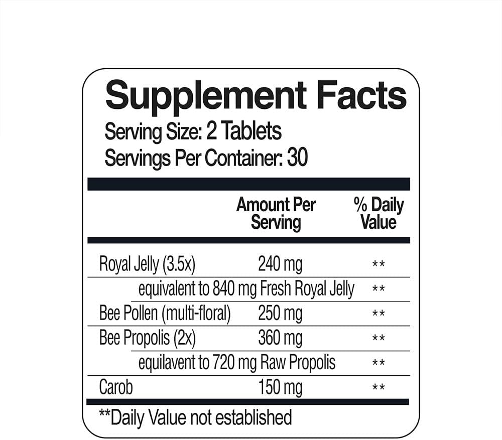 100% Natural Superfood Immune Support Supplement with Royal Jelly, Propolis Extract, Bee Pollen - Boost Energy, Focus, Antioxidants - Fresh, Keto, Paleo, Gluten-Free Tablets - 60ct by BEE & YOU