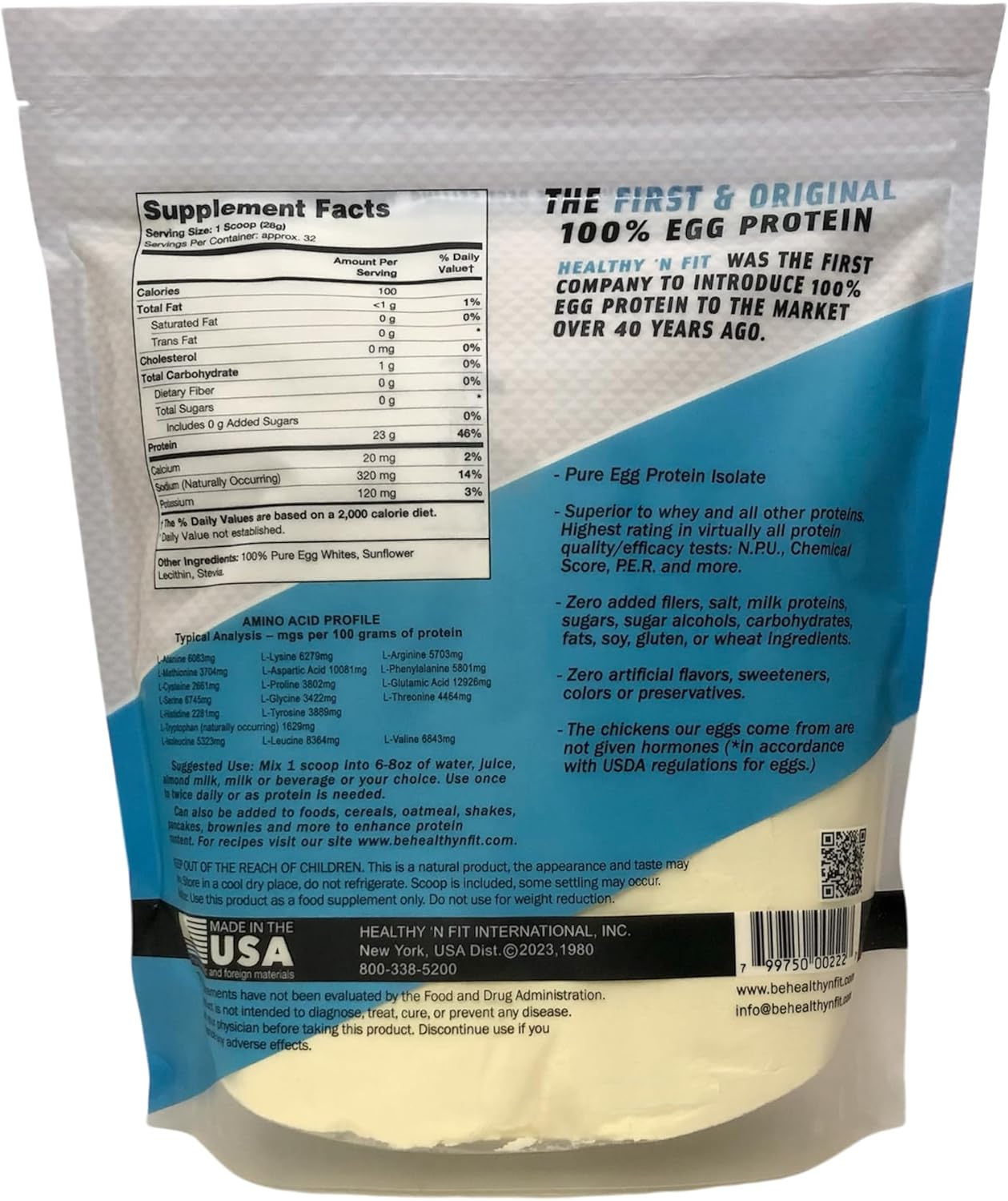 100% Natural Unflavored & Unsweetened Egg Protein Powder - 2lb Bag - Great for Baking and Mixing