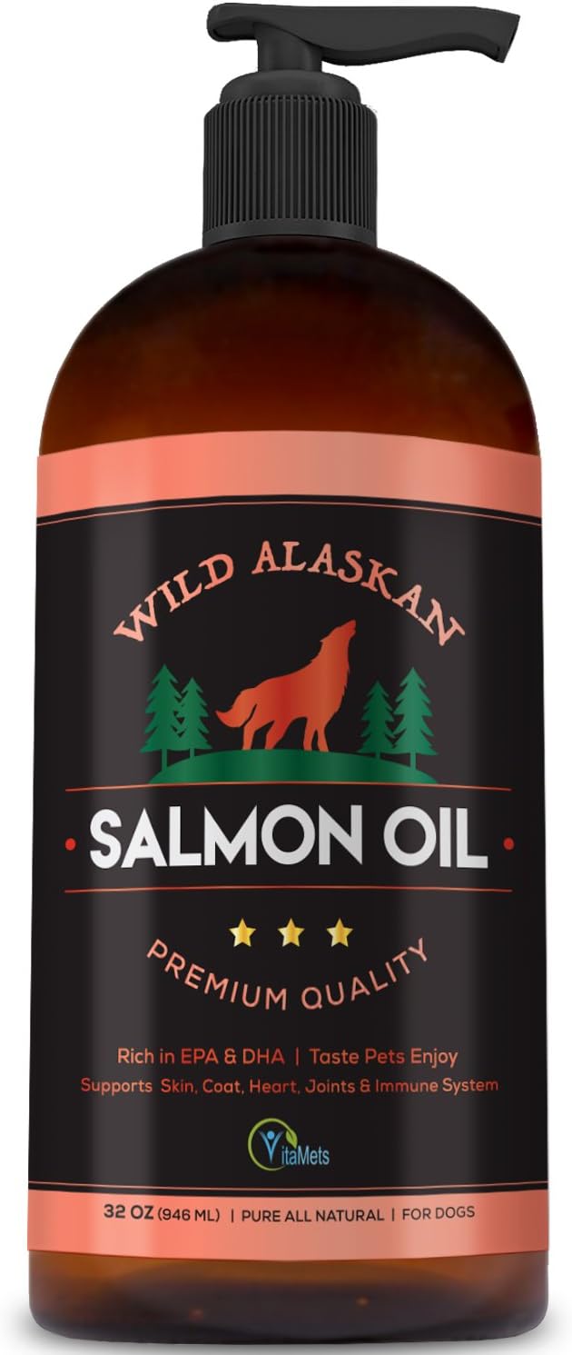 100% Natural Wild Alaskan Salmon Oil for Pets - Omega-3 Fish Oil Supplement with DHA and EPA for Healthy Skin and Joints - 32 oz