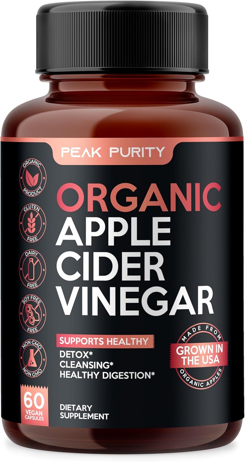 100% Organic Raw Apple Cider Vinegar Capsules for Natural Detox & Healthy Digestion - Tasteless & Easy to Swallow - 1000 mg Strength