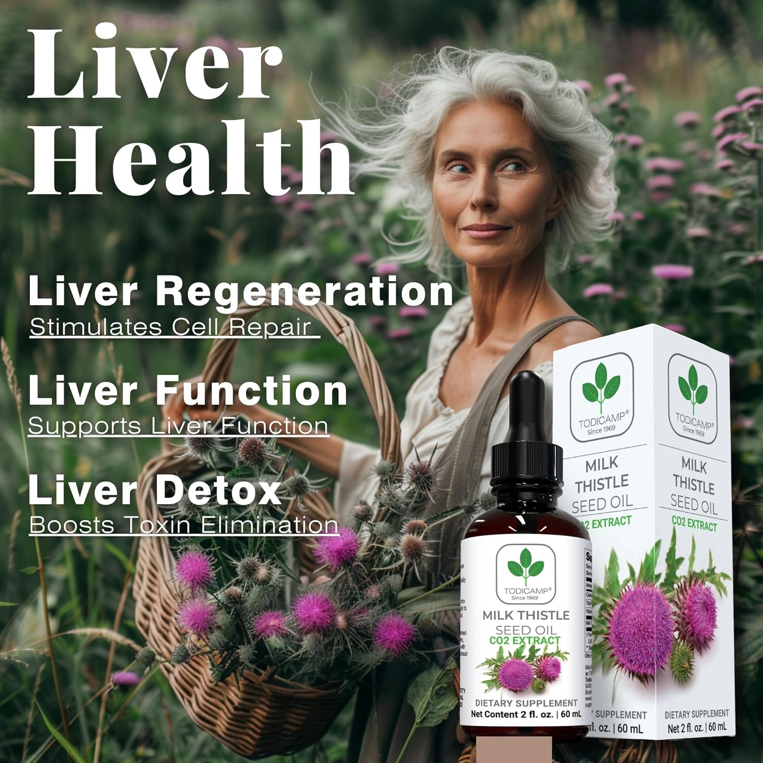 100% Potent Liver Support Milk Thistle Seed Oil - CO2 Extracted Drops 2 Fl Oz - Rich in Silymarin, Zinc, Omegas, Tocopherols - Pure Milk Thistle Oil
