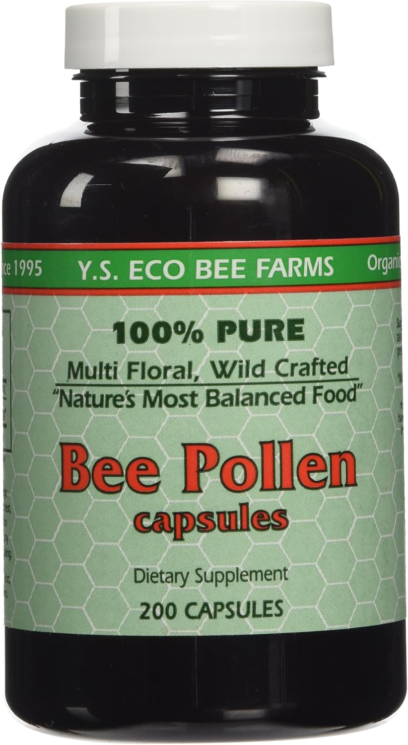 100% Pure Bee Pollen Capsules - YS Royal Jelly/Honey Bee Y.S. ECO Bee Farms 1,000mg - 200 Count
