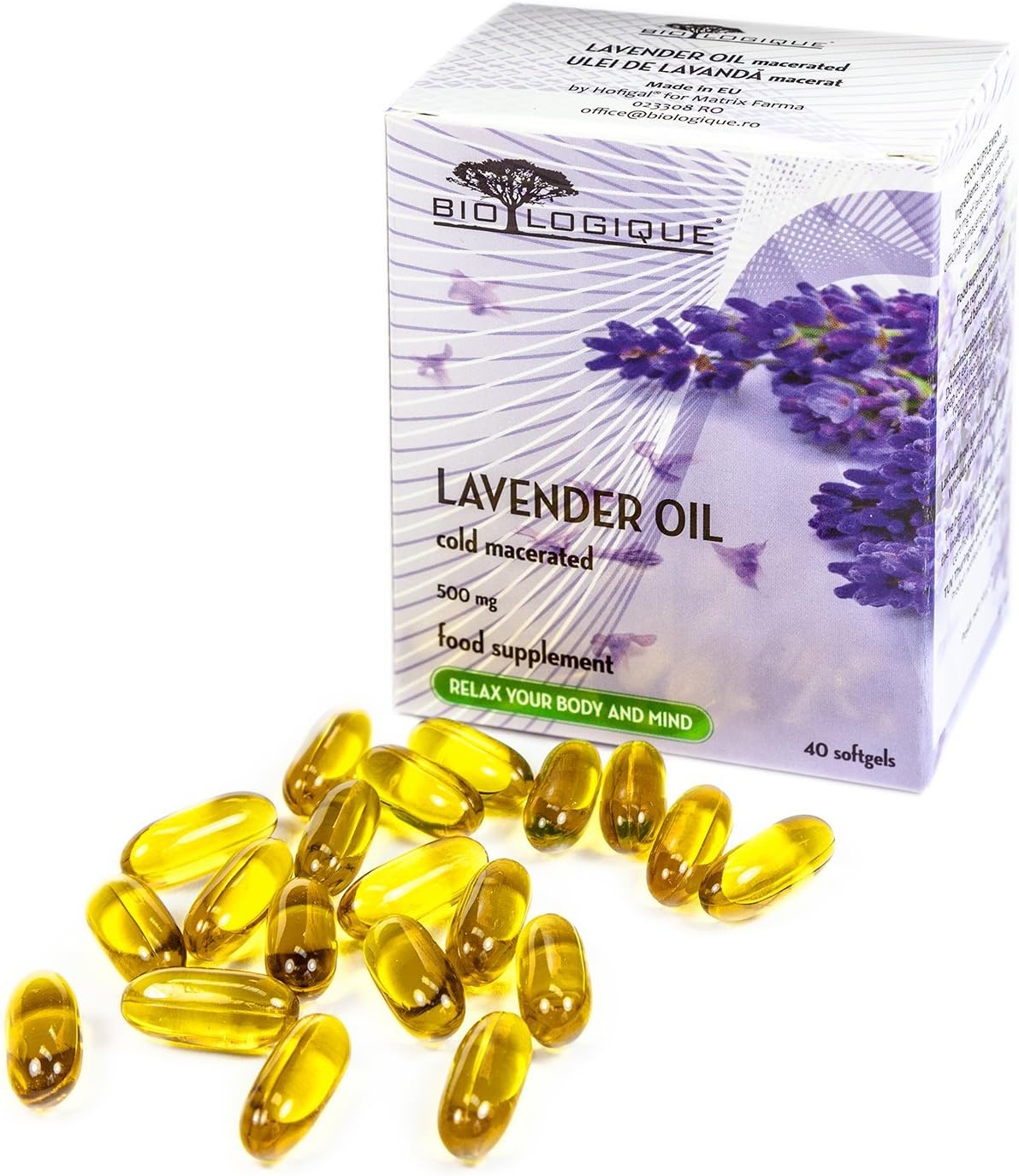 100% Pure BIOLOGIQUE Lavender Pure Oil Softgel Capsules - 500mg Cold Macerated Extract, Natural & Organic