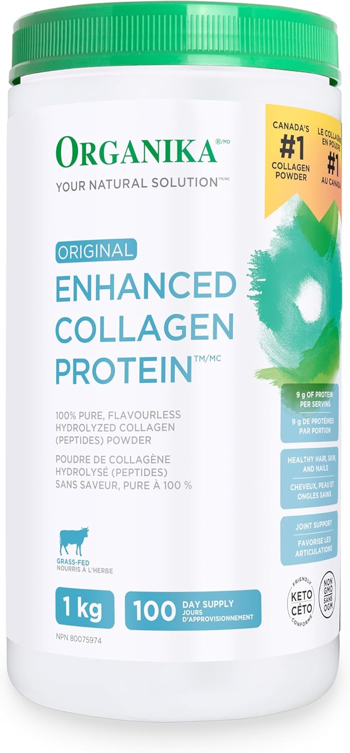 100% Pure Flavourless Hydrolyzed Collagen Peptides Powder - 1kg by Organika Original Enhanced