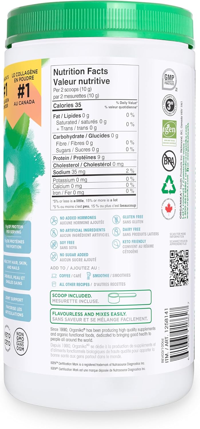 100% Pure Flavourless Hydrolyzed Collagen Peptides Powder - 1kg by Organika Original Enhanced