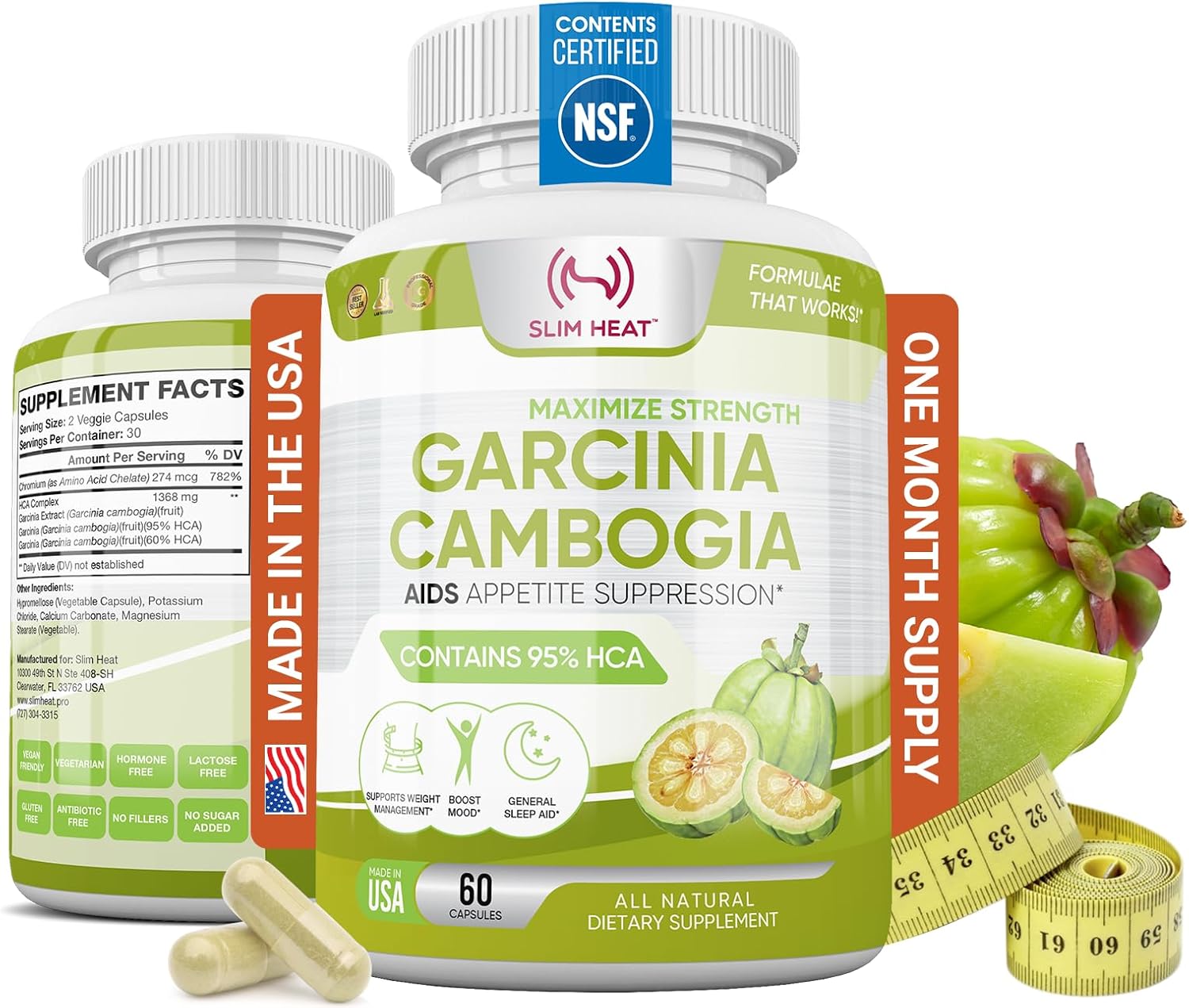 100% Pure Garcinia Cambogia Extract with 95% HCA - Appetite Control - Top Carb Blocker for Women & Men - Made in USA - 60 Capsules
