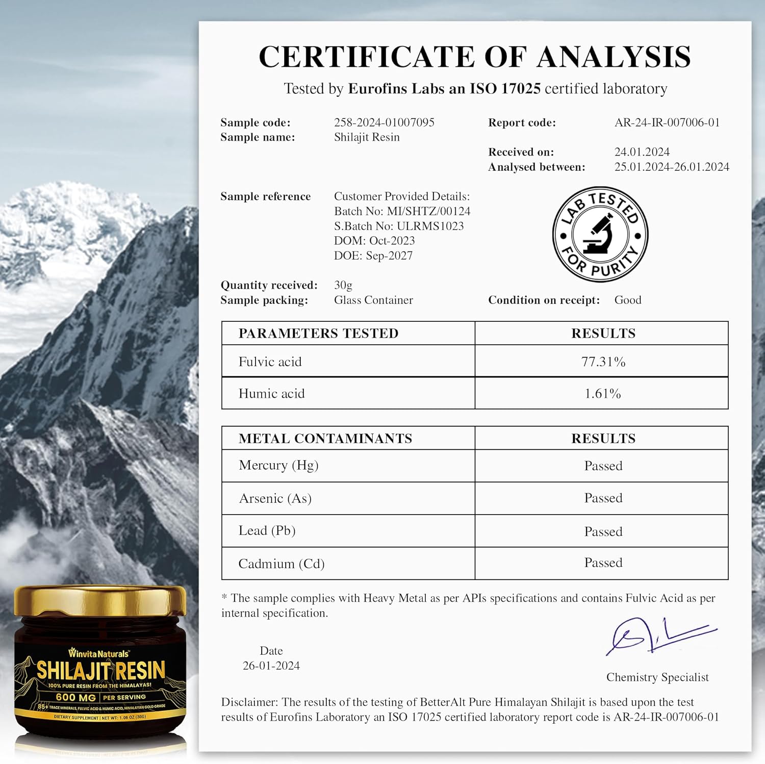 100% Pure Himalayan Organic Shilajit Resin - 600mg Gold Grade Supplement with Fulvic Acid & 85+ Trace Minerals for Energy, Focus, Metabolism & Immune Support - 30g