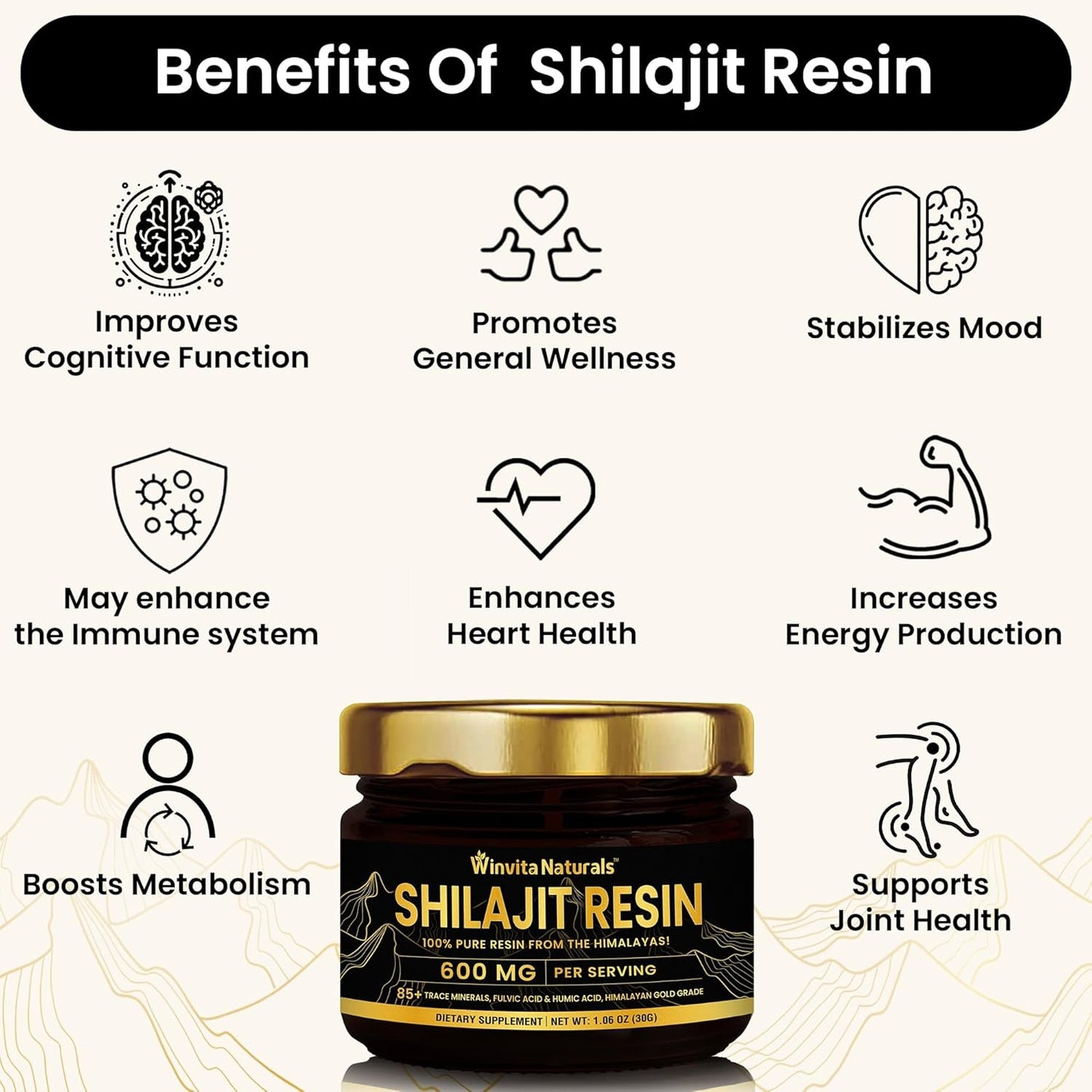 100% Pure Himalayan Organic Shilajit Resin - 600mg Gold Grade Supplement with Fulvic Acid & 85+ Trace Minerals for Energy, Focus, Metabolism & Immune Support - 30g