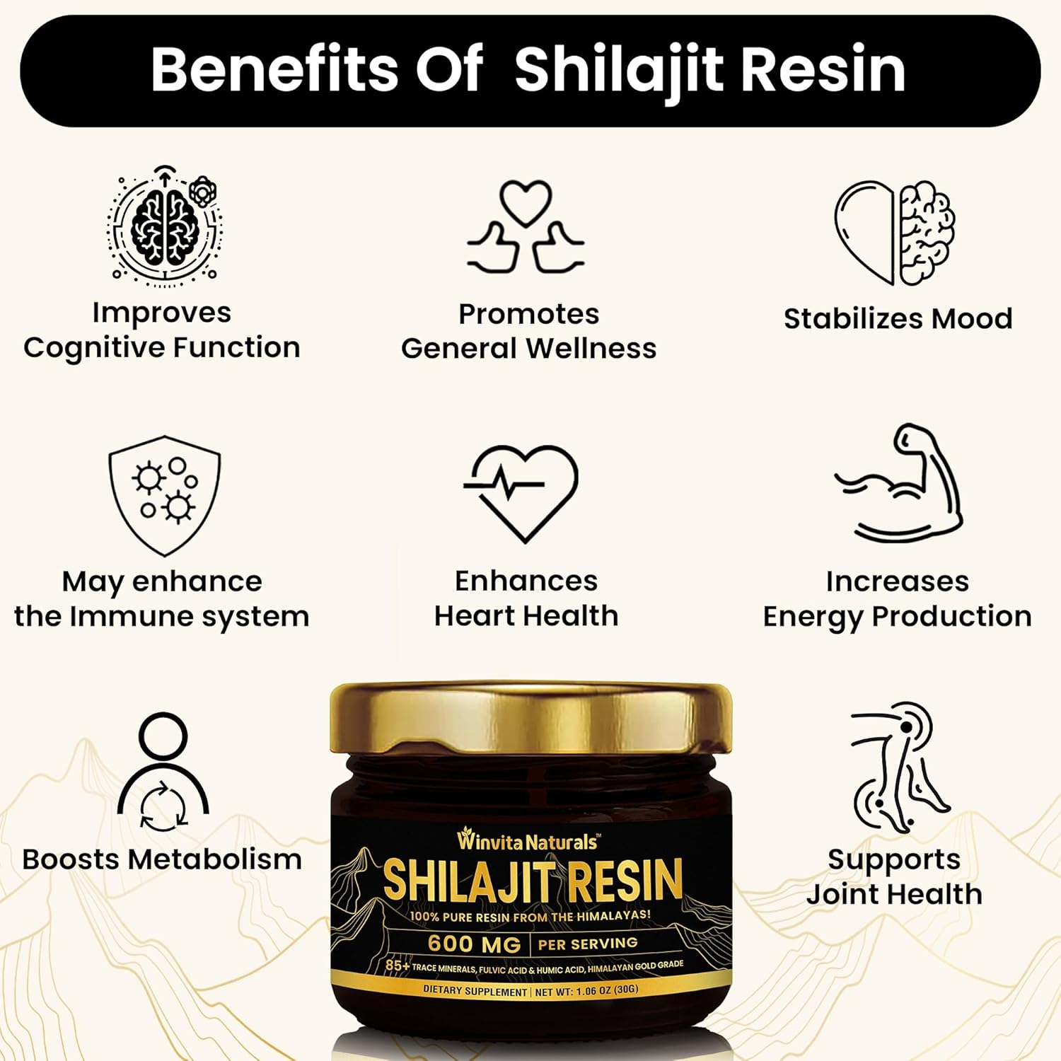 100% Pure Himalayan Organic Shilajit Resin - 600mg Gold Grade Supplement with Fulvic Acid & 85+ Trace Minerals for Energy, Focus, Metabolism & Immune Support - 30g