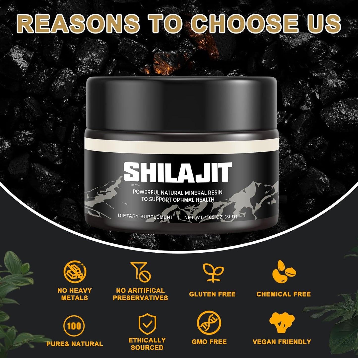 100% Pure Himalayan Organic Shilajit Resin - Gold Grade Supplement with 85+ Trace Minerals & Fulvic Acid for Energy & Immunity - 2 Pack of 30g