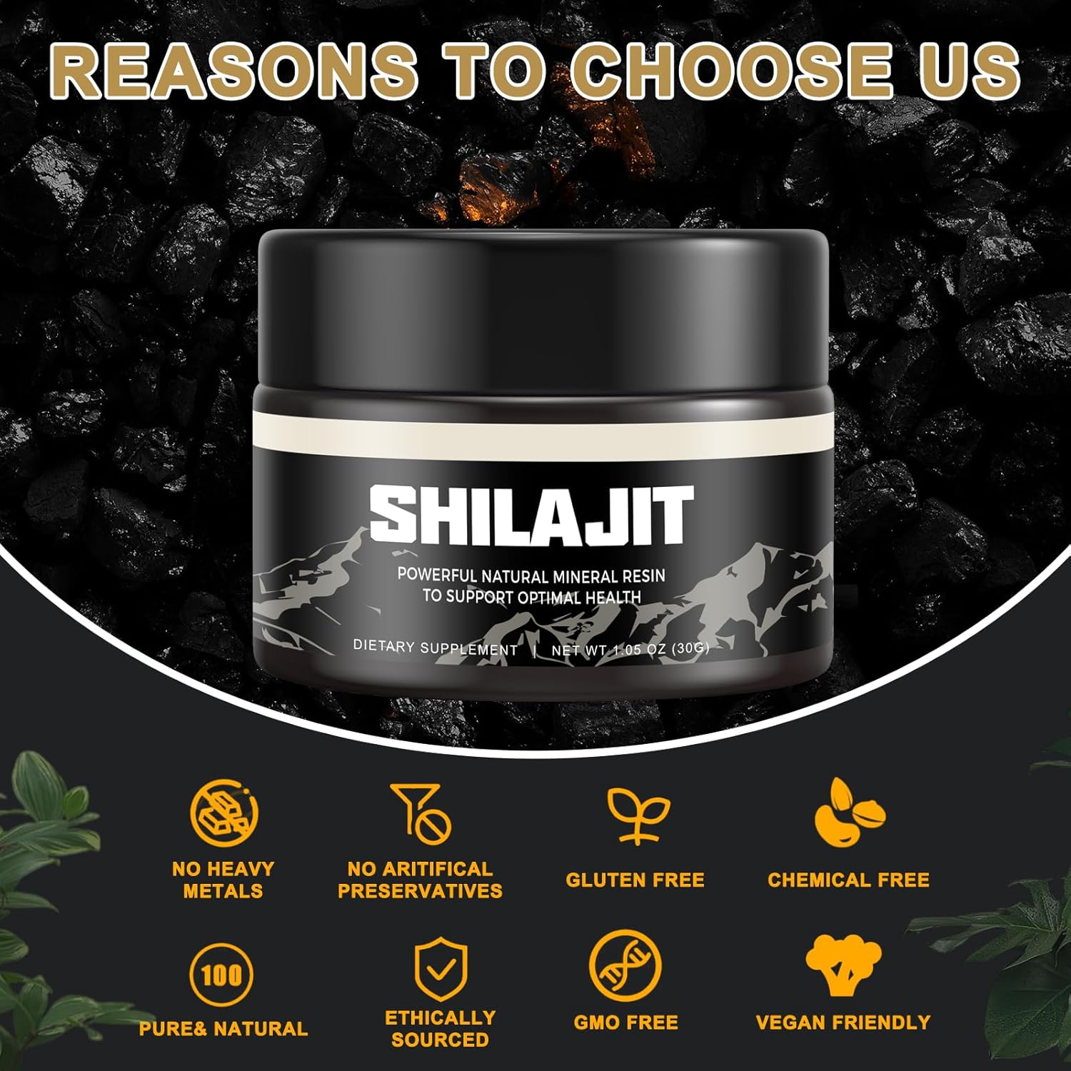 100% Pure Himalayan Organic Shilajit Resin - Gold Grade Supplement with 85+ Trace Minerals & Fulvic Acid for Energy & Immunity - 2 Pack of 30g