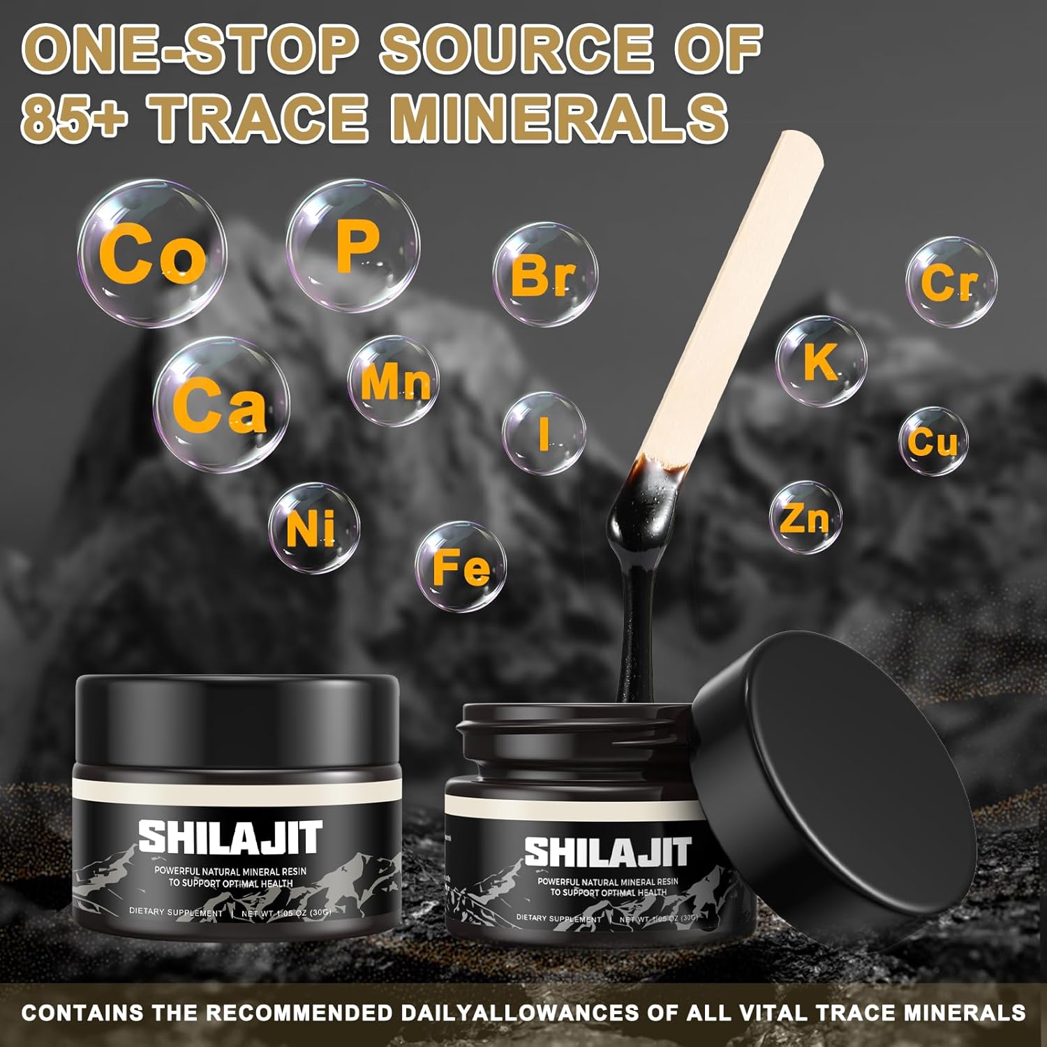 100% Pure Himalayan Organic Shilajit Resin - Gold Grade Supplement with 85+ Trace Minerals & Fulvic Acid for Energy & Immunity - 2 Pack of 30g