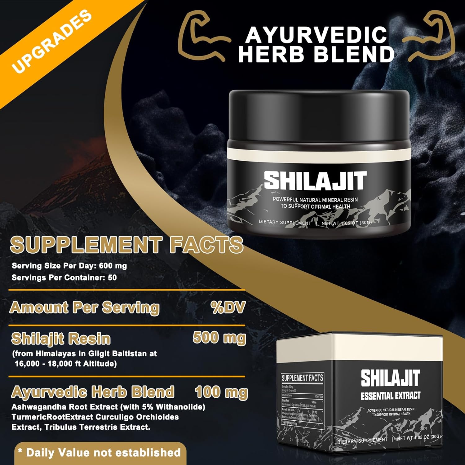 100% Pure Himalayan Organic Shilajit Resin - Gold Grade Supplement with 85+ Trace Minerals & Fulvic Acid for Energy & Immunity - 2 Pack of 30g