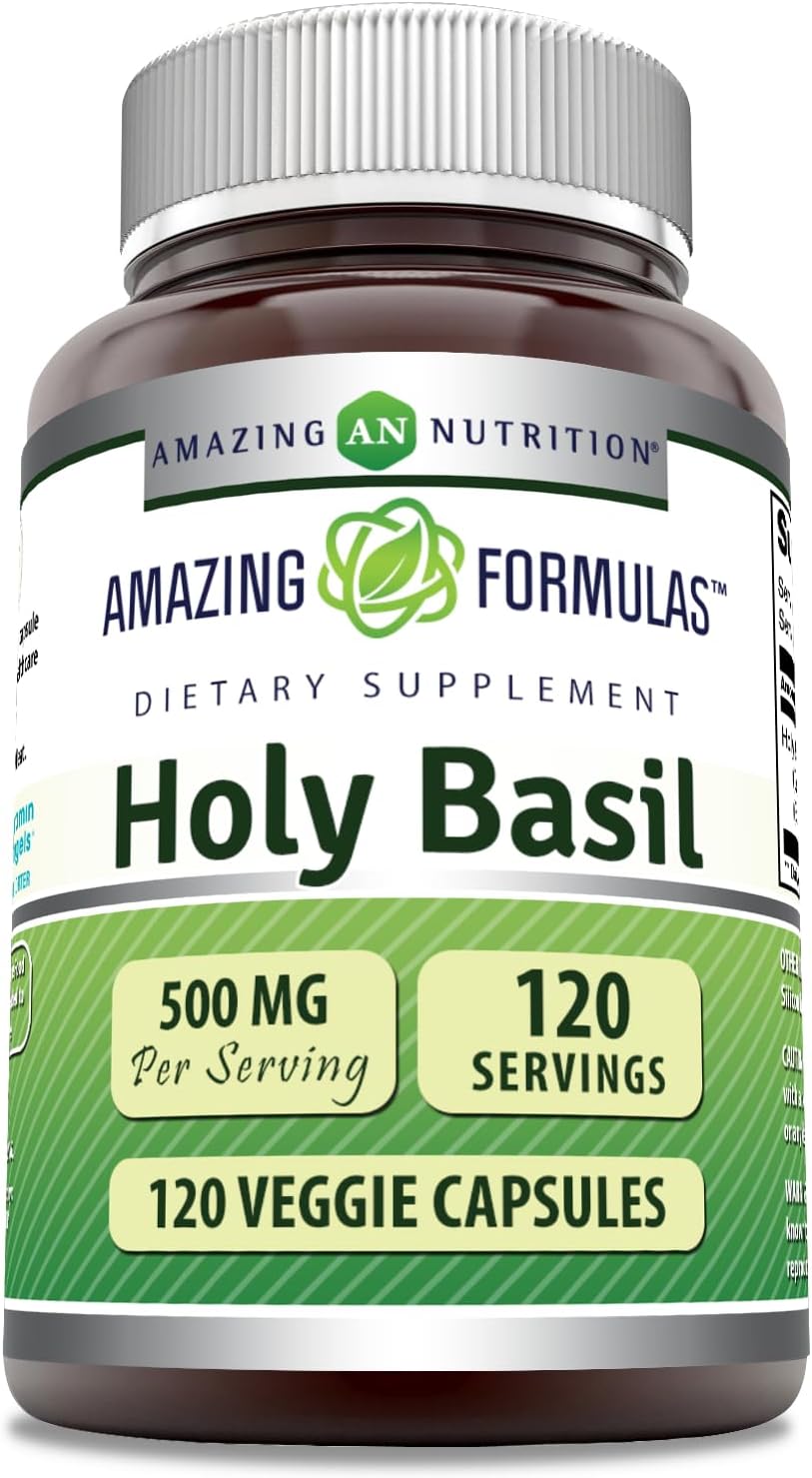100% Pure Holy Basil Dietary Supplement - 500mg 120 Capsules - Tulsi Leaf Extract - Promotes Calm & Wellness - Amazing Formulas