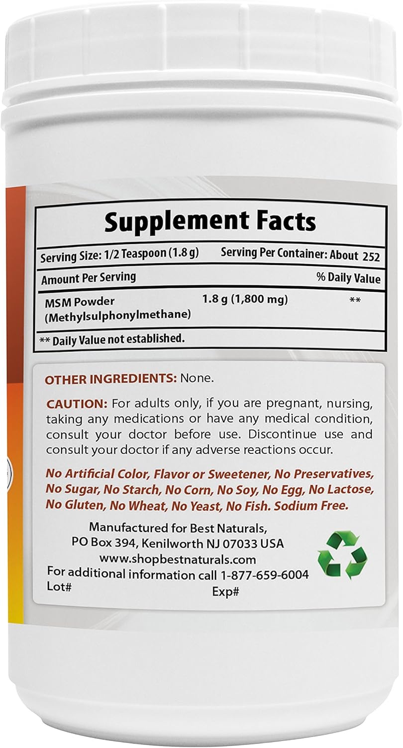 100% Pure MSM Powder - Best Naturals, 1 Pound - Top Quality Sulfur Supplement