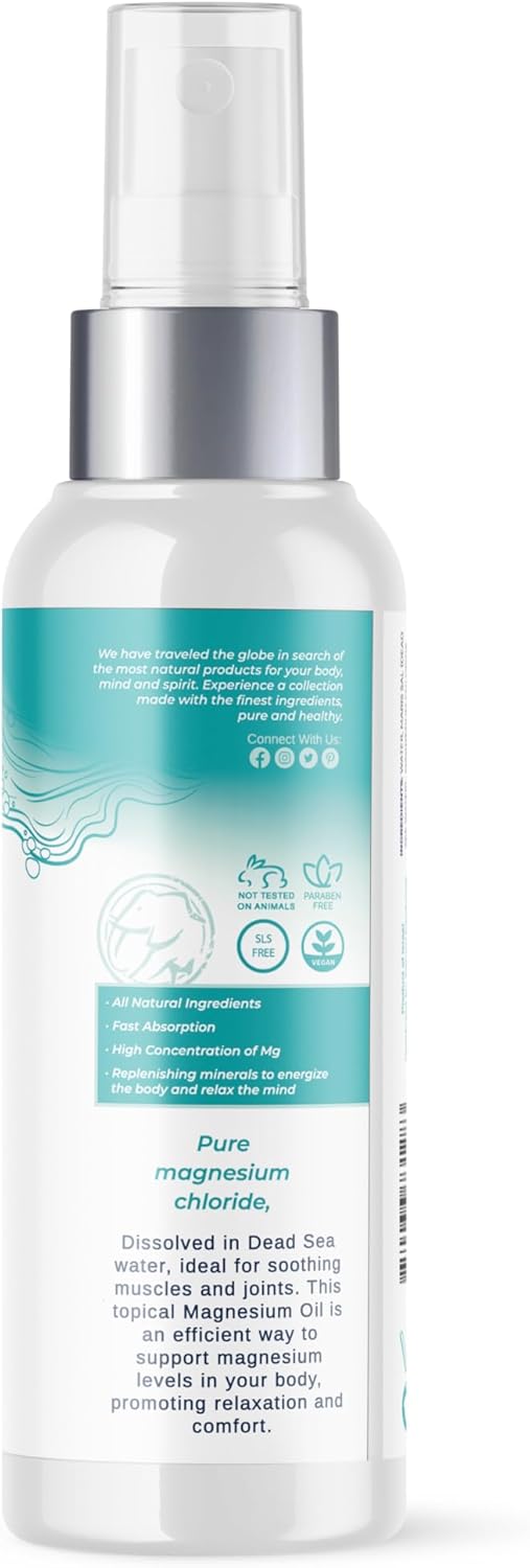 100% Pure Natural Elephant Dead Sea Magnesium Oil Spray | 4 fl oz (120ml) | Promotes Relaxation and Well-Being | Topical Use