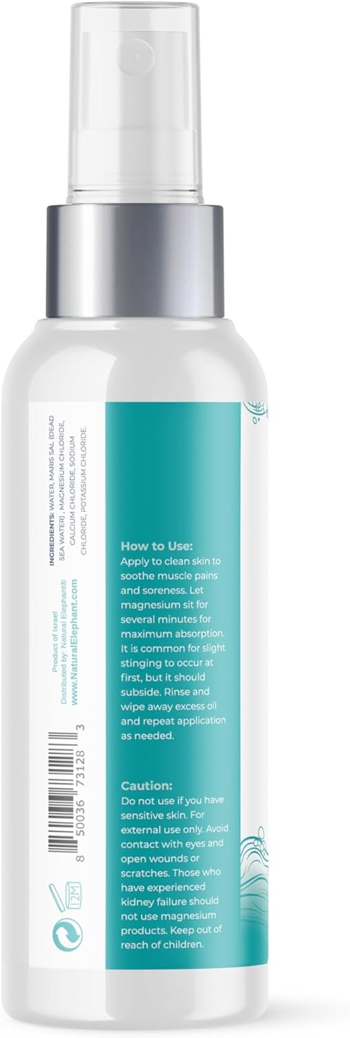 100% Pure Natural Elephant Dead Sea Magnesium Oil Spray | 4 fl oz (120ml) | Promotes Relaxation and Well-Being | Topical Use