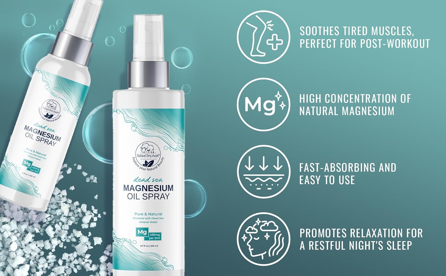 100% Pure Natural Elephant Dead Sea Magnesium Oil Spray | 4 fl oz (120ml) | Promotes Relaxation and Well-Being | Topical Use