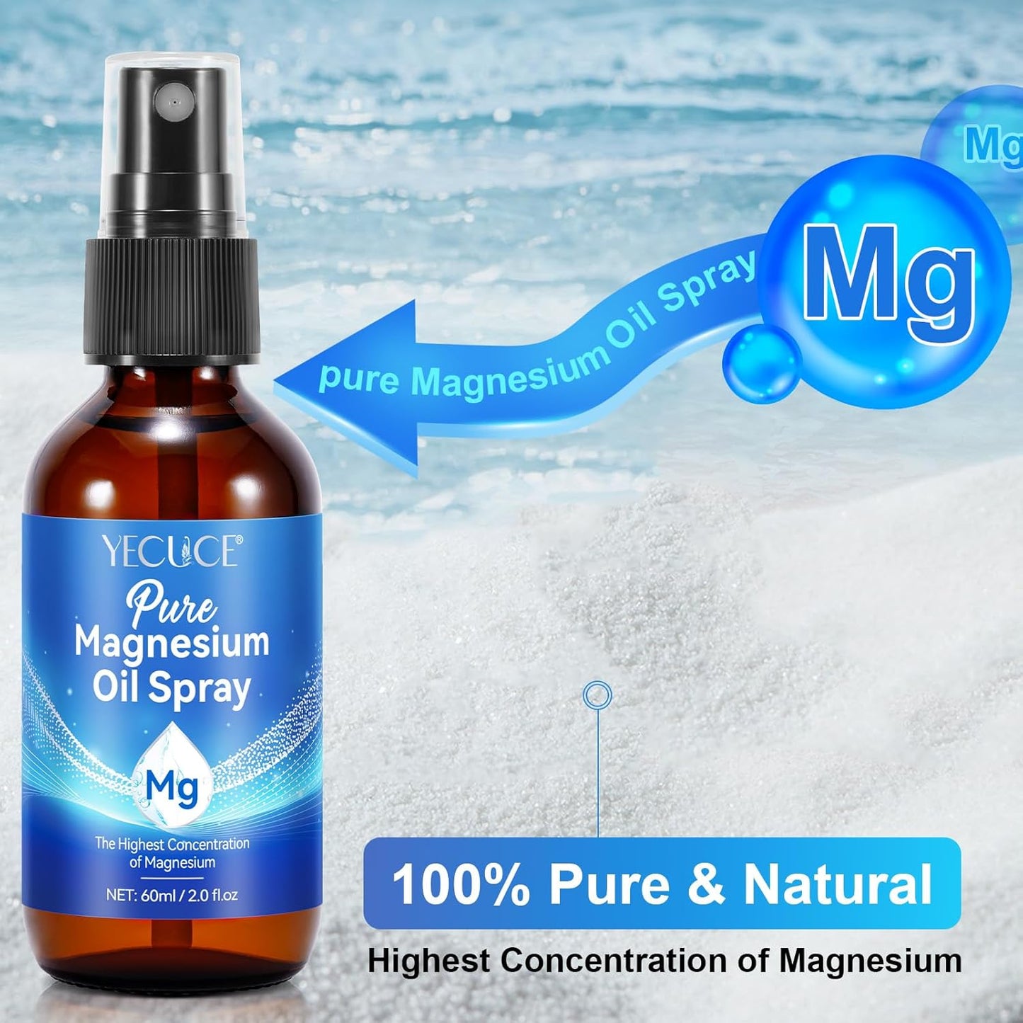 100% Pure & Natural ISUNRISE Magnesium Oil Spray for Feet - 2.0 fl.oz Bottle, Easy Absorption