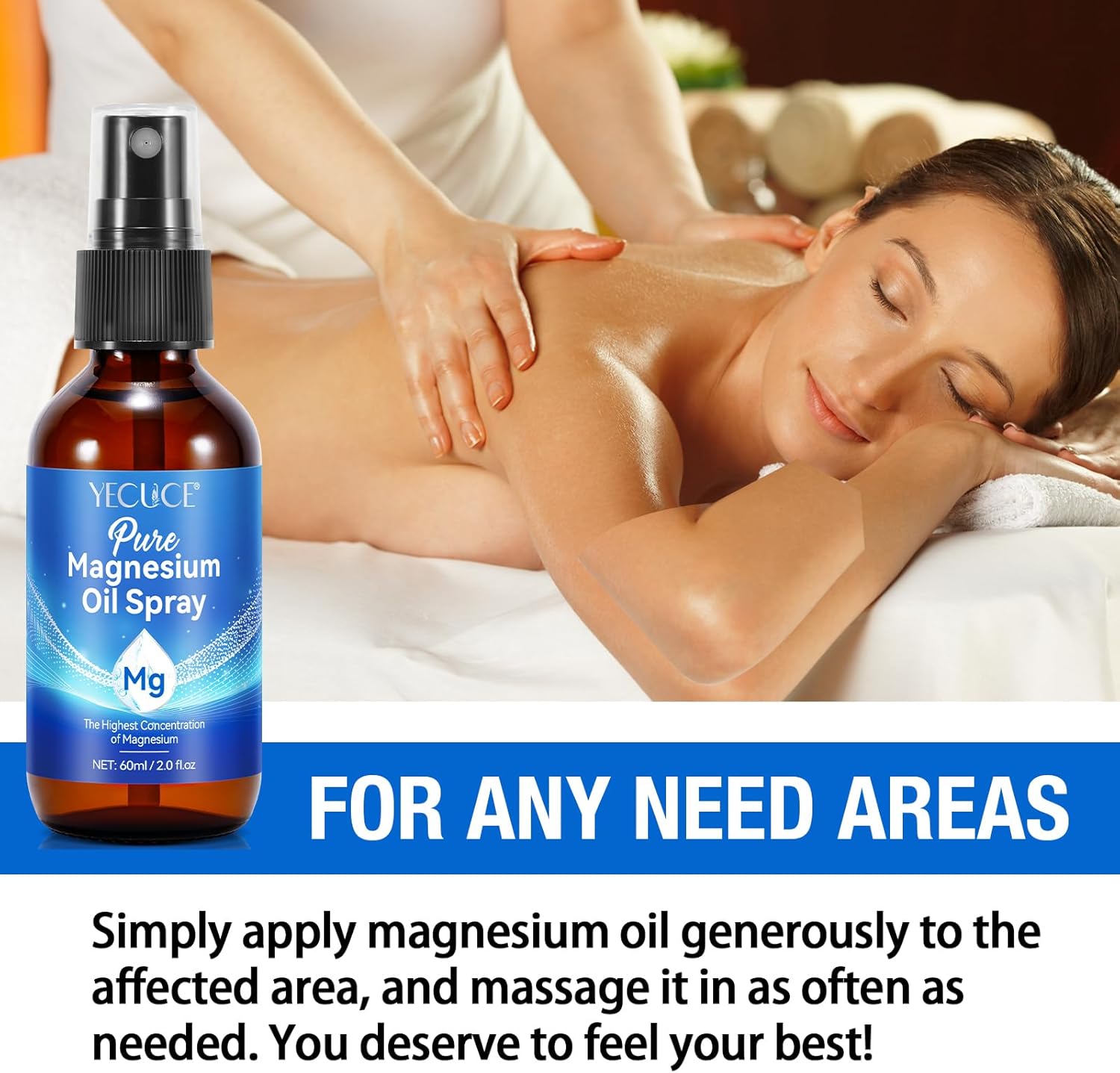 100% Pure & Natural ISUNRISE Magnesium Oil Spray for Feet - 2.0 fl.oz Bottle, Easy Absorption