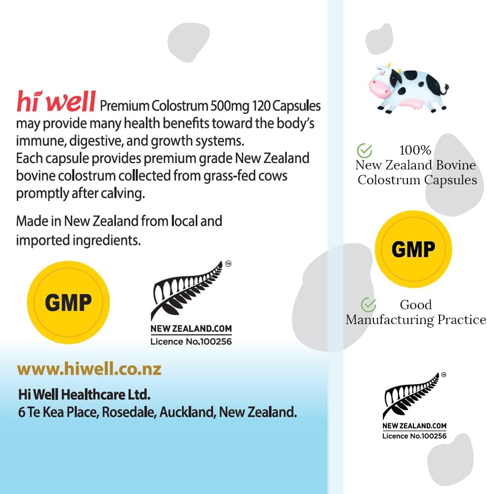 100% Pure New Zealand Bovine Grass-Fed Colostrum Capsules - Hi Well Premium Quality