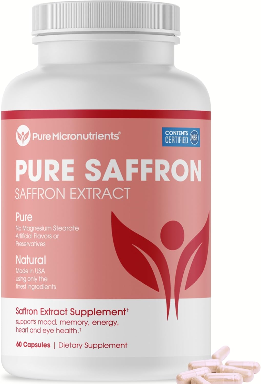 100% Pure Saffron Extract Capsules for Energy, Mood, Eye & Heart Health - Pure Micronutrients Saffron Supplements