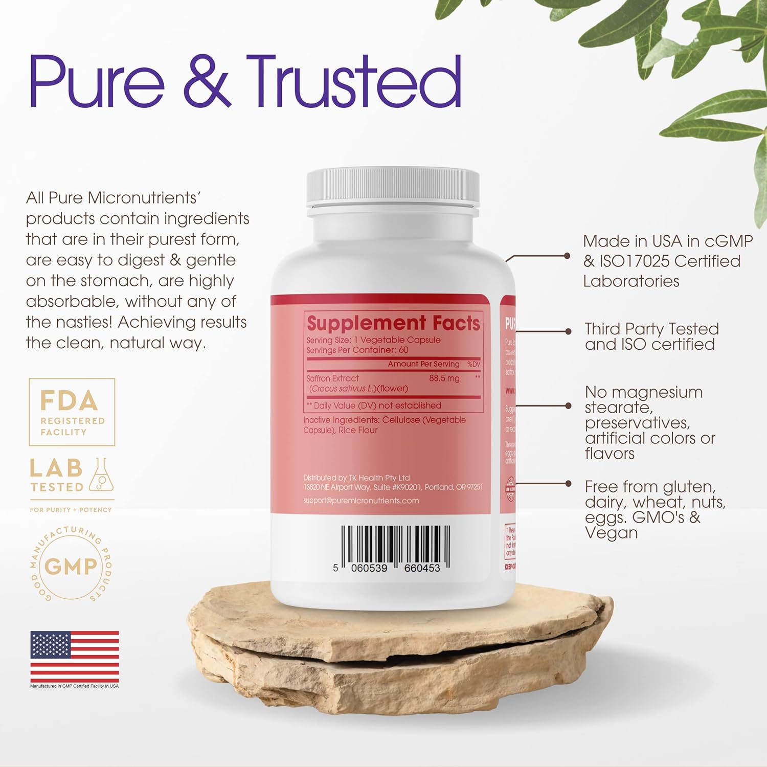 100% Pure Saffron Extract Capsules for Energy, Mood, Eye & Heart Health - Pure Micronutrients Saffron Supplements
