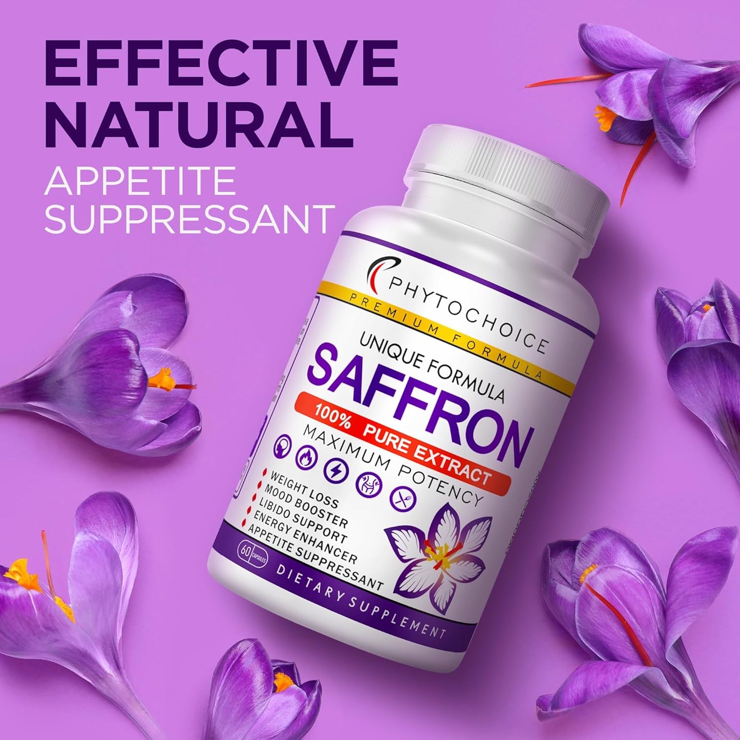 100% Pure Saffron Extract Capsules for Energy, Mood & Vision Support - Heart Health Supplement - 120 Capsules - Made in USA