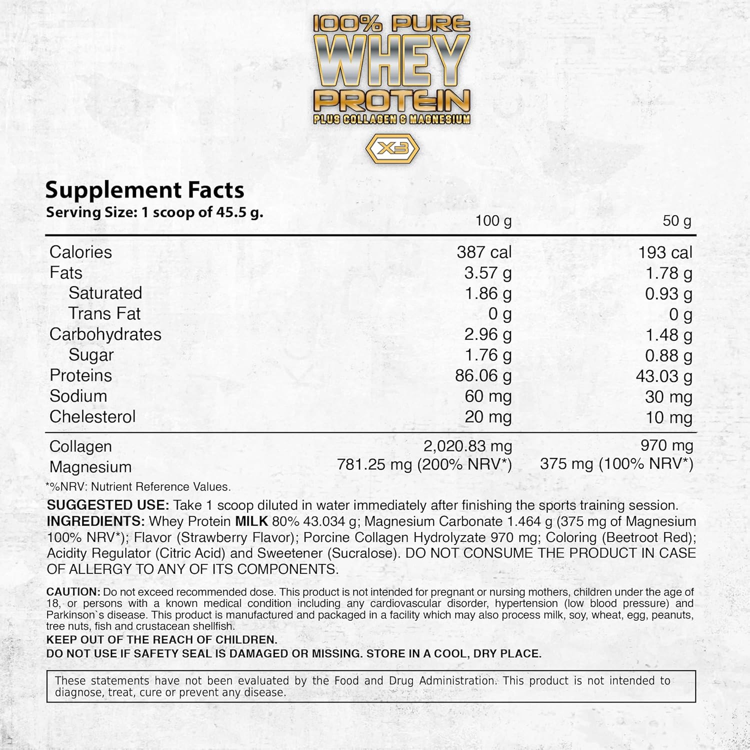 100% Pure Whey Protein with Collagen and Magnesium - 43g Protein, BCAA's - Muscle Gain, Recovery, and Nutrient Delivery - Low Fat, Easy Mixing - 2LB (1KG, Strawberry)