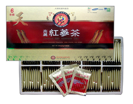 100 Sachets of Korean Red Ginseng Instant Tea - 3g Each - Sweet Tea Alternative to Coffee - Made with Korean Red Ginseng Root Extract