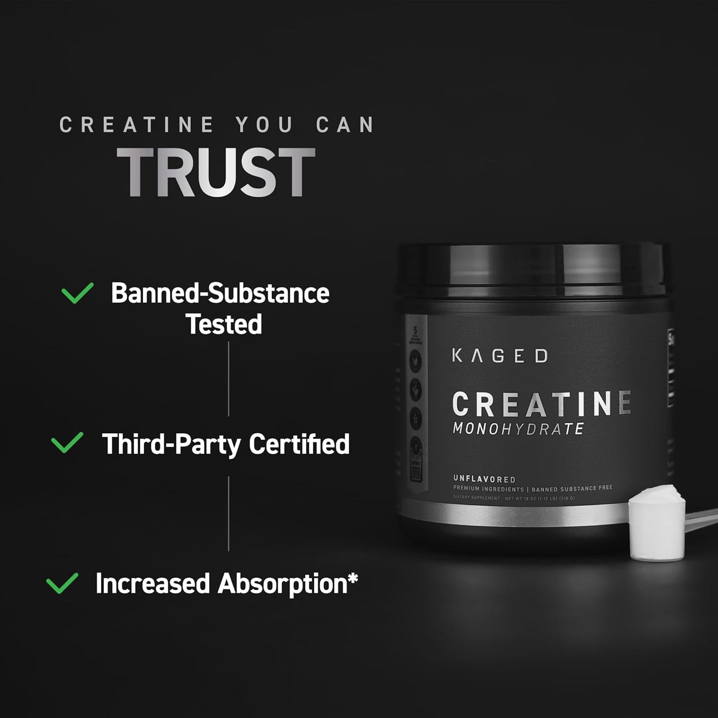 100 Servings Kaged Creatine Monohydrate Micronized Powder - Unflavored Muscle Recovery & Growth Supplement, Vegan, Gluten Free, Keto Friendly