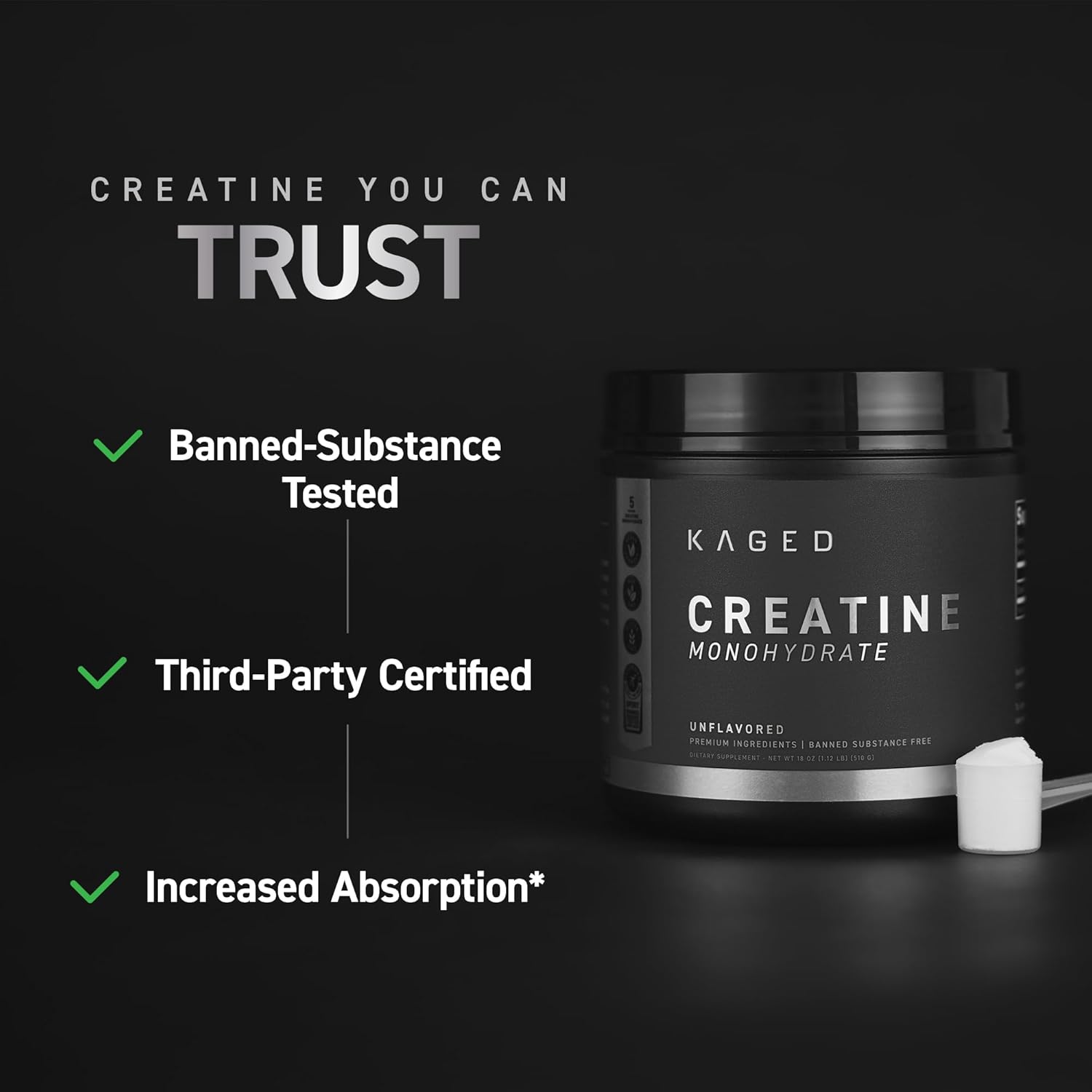 100 Servings Kaged Creatine Monohydrate Micronized Powder - Unflavored Muscle Recovery & Growth Supplement, Vegan, Gluten Free, Keto Friendly