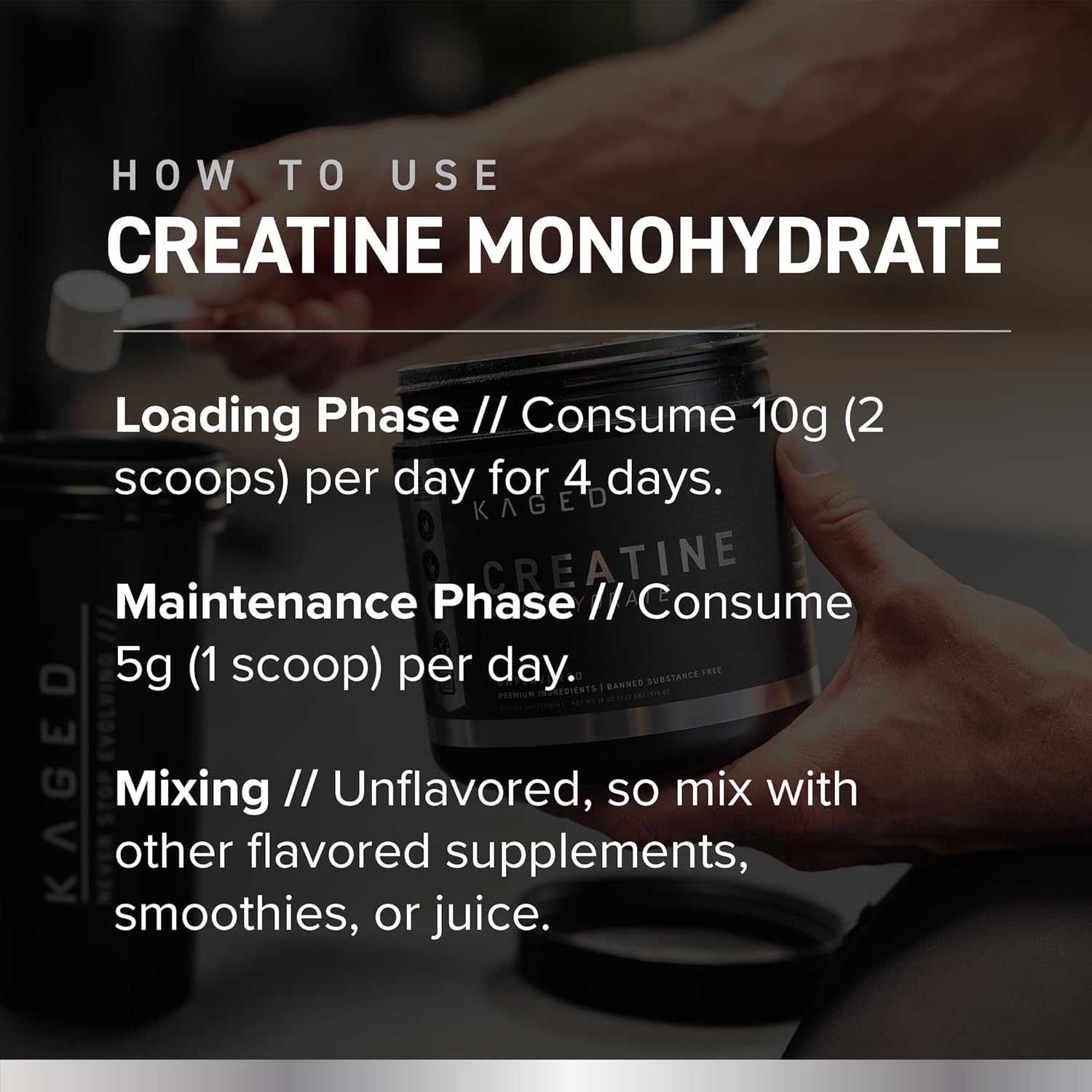 100 Servings Kaged Creatine Monohydrate Micronized Powder - Unflavored Muscle Recovery & Growth Supplement, Vegan, Gluten Free, Keto Friendly