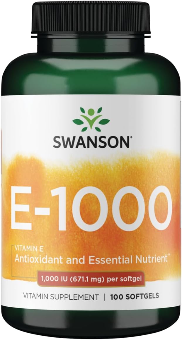 100 Softgels of Swanson Natural Vitamin E Supplement with Essential D-Alpha Tocopherols for Cardiovascular Health (1000 IU)