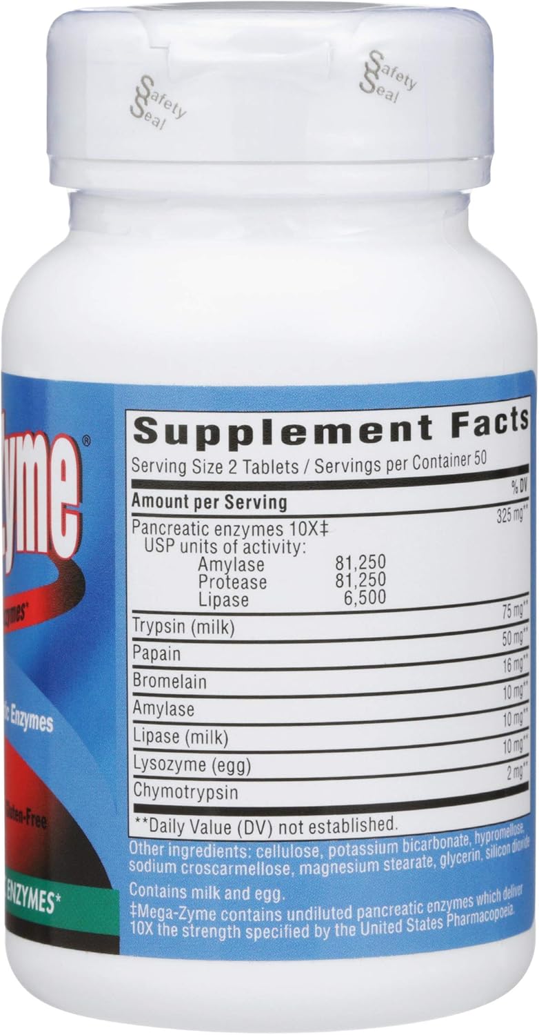 100 Tablets of MegaZyme Pancreatic Enzymes for Maximum Strength