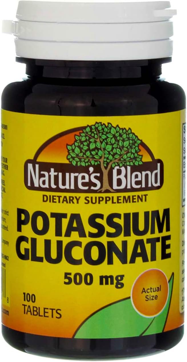 100 Tablets of Nature's Blend Potassium Gluconate 500mg - Dietary Supplement for Heart & Muscle Health