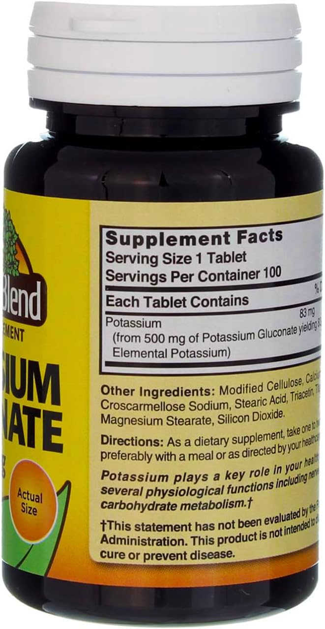 100 Tablets of Nature's Blend Potassium Gluconate 500mg - Dietary Supplement for Heart & Muscle Health
