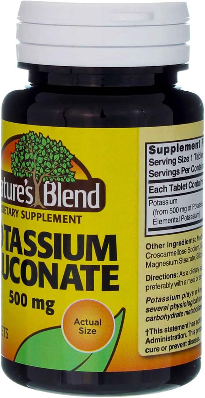 100 Tablets of Nature's Blend Potassium Gluconate 500mg - Dietary Supplement for Heart & Muscle Health