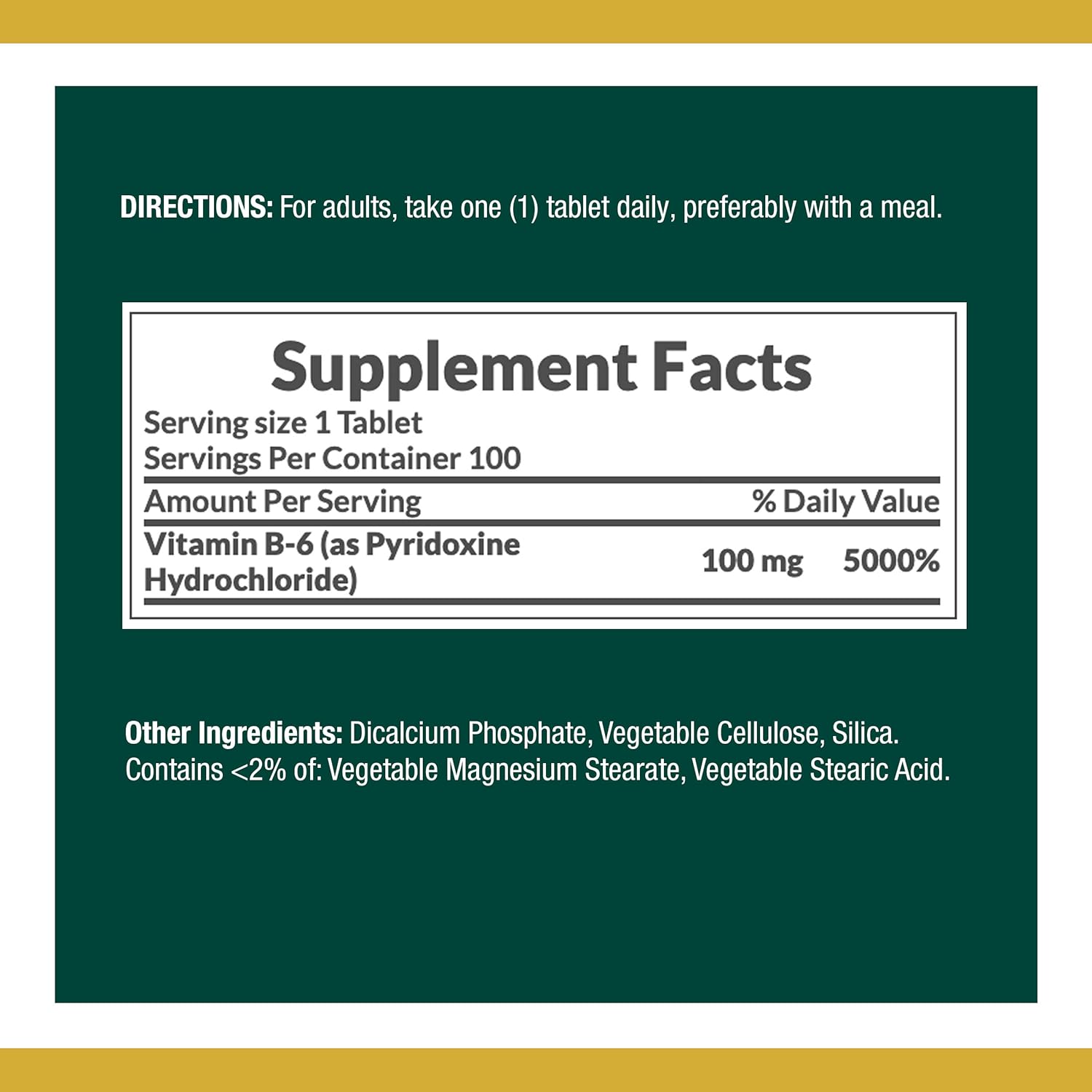 100 Tablets of Nature's Bounty Vitamin B6 for Energy Metabolism & Nervous System Health, 100mg - Pack of 200