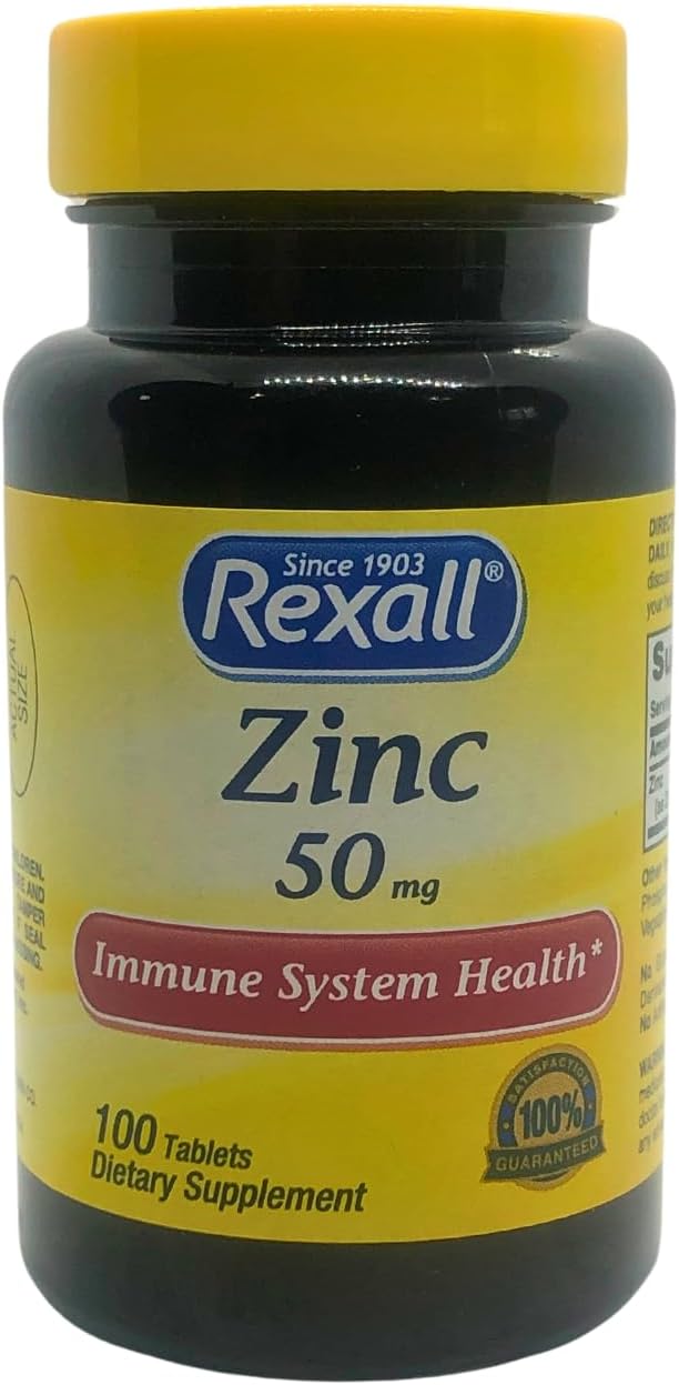 100 Tablets of Rexall 50mg Zinc Supplement for Immune Support
