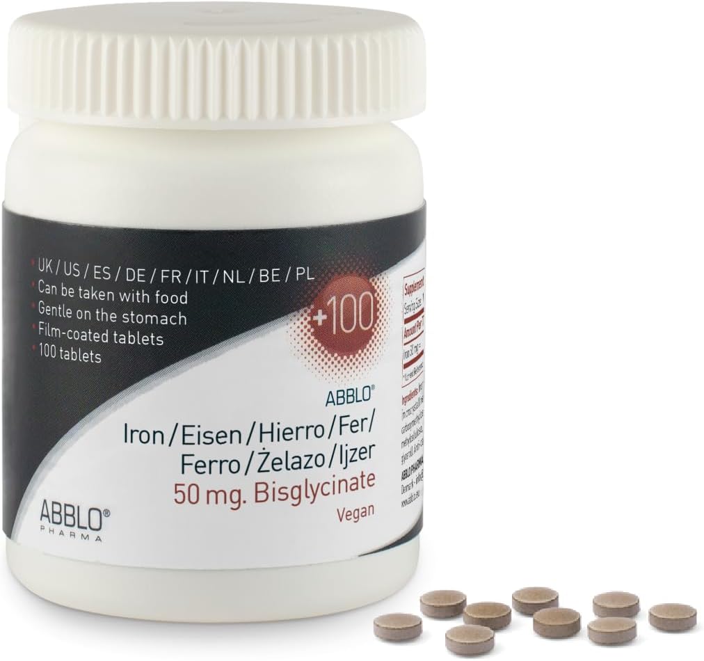100 Units of Abblo Pharma 50mg Iron Bisglycinate - Gentle on Stomach, Food-Friendly Formula