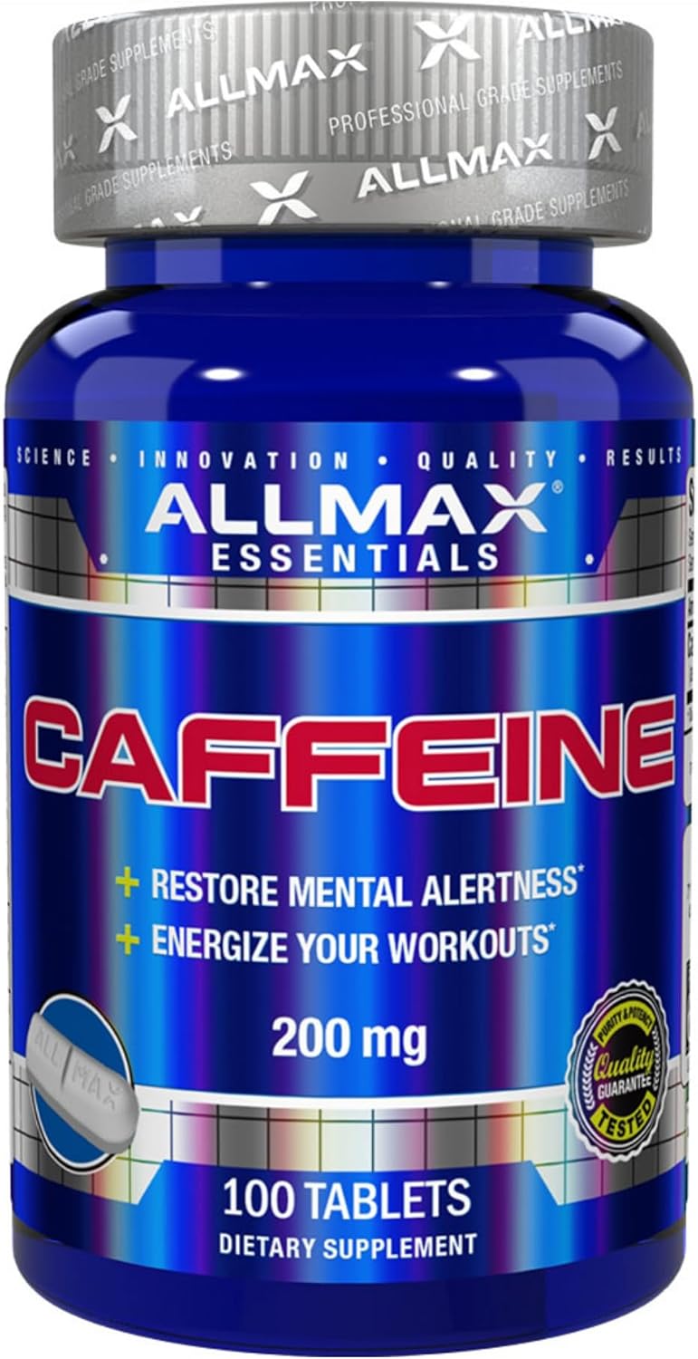 100 Vegan Caffeine Pills for Sustained Energy & Mental Focus - Fast Absorbing 200 mg Tablets by ALLMAX Nutrition