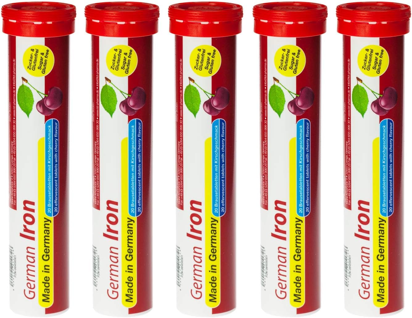 100 Vegan Cherry Flavored Effervescent Iron Tablets - 14 mg - T&D German Made