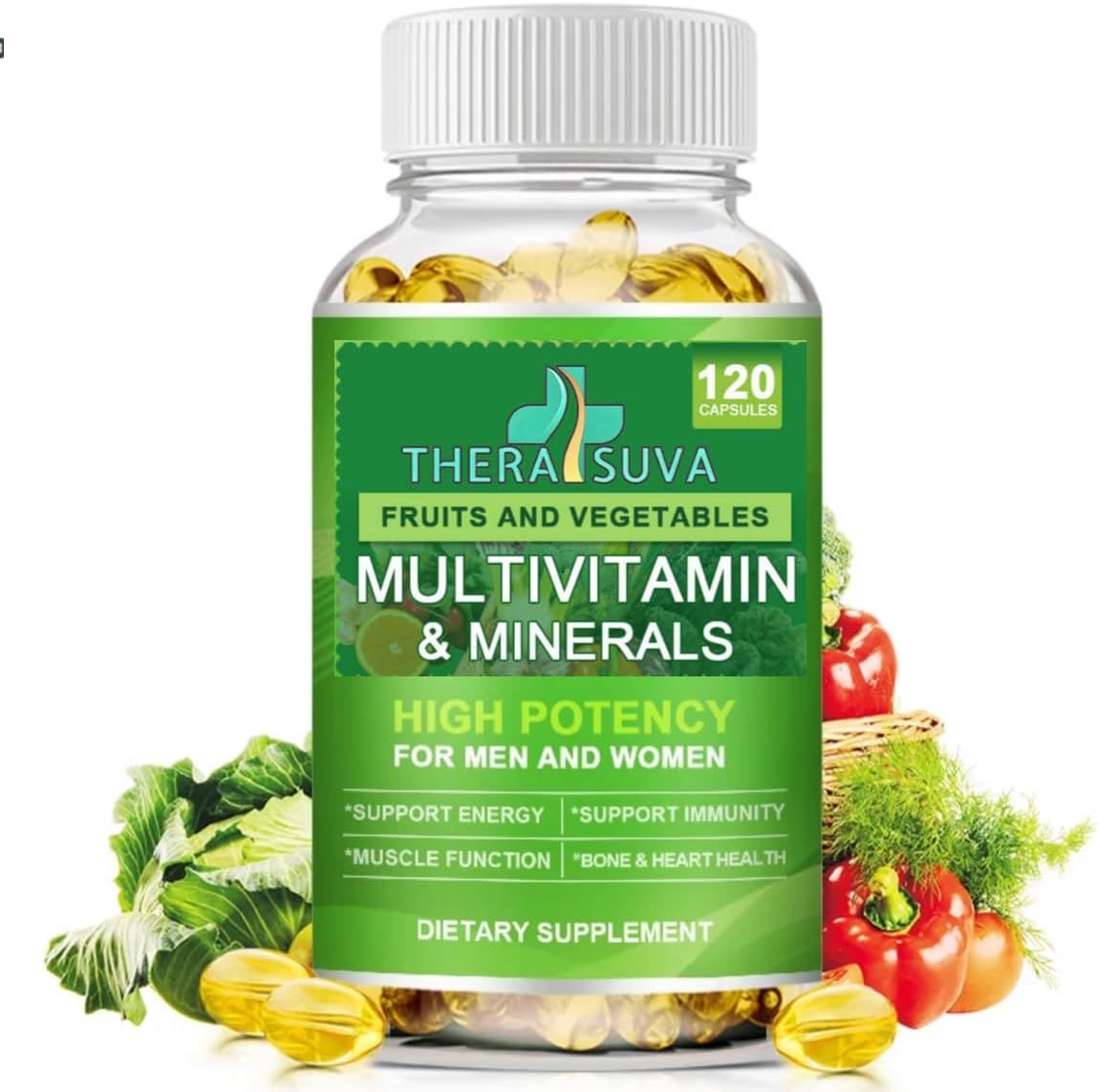 100% Vegan Multivitamin & Minerals with B Complex, Calcium, Magnesium, Zinc - Whole Food Supplement for Men & Women - 120 Capsules