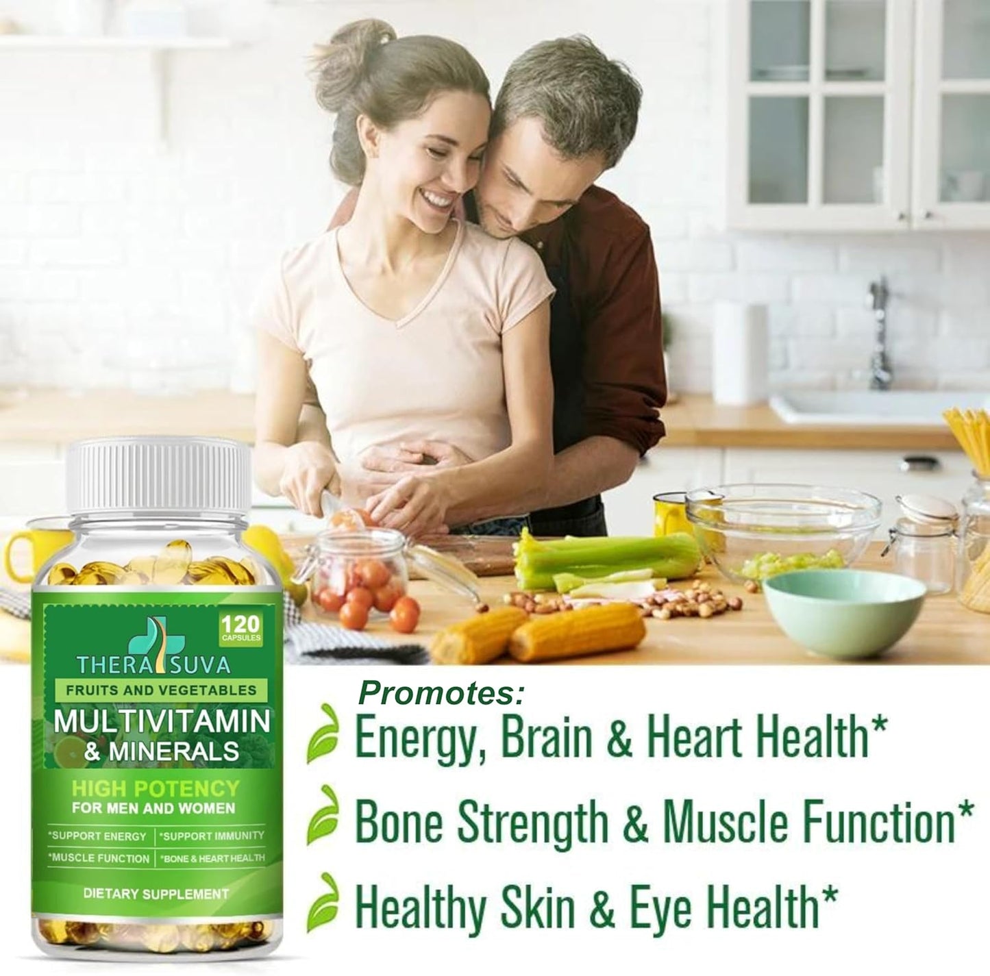 100% Vegan Multivitamin & Minerals with B Complex, Calcium, Magnesium, Zinc - Whole Food Supplement for Men & Women - 120 Capsules
