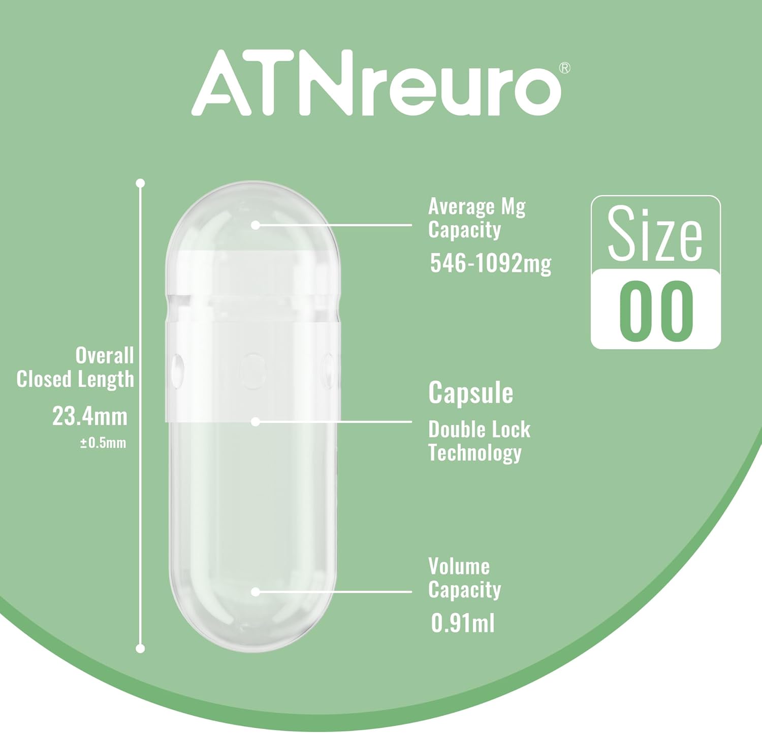 1000 Count ATNreuro Size 00 Empty Gelatin Capsules with 2 Micro Spoons for Powders & Supplements