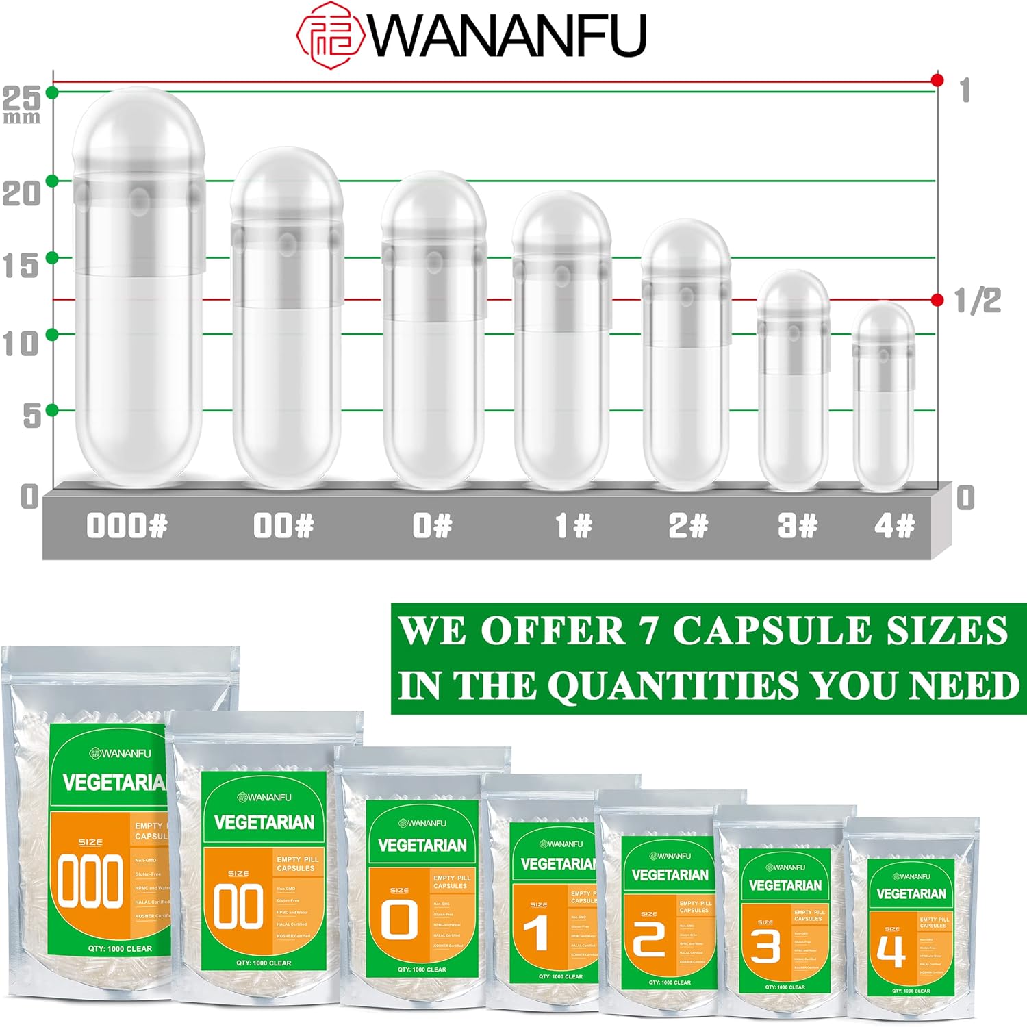 1000 Count Size 2 Vegetarian Empty Capsules Bundle with 2 Micro Lab Spoons - Clear Fillable Veggie Pill Capsules for DIY Supplements