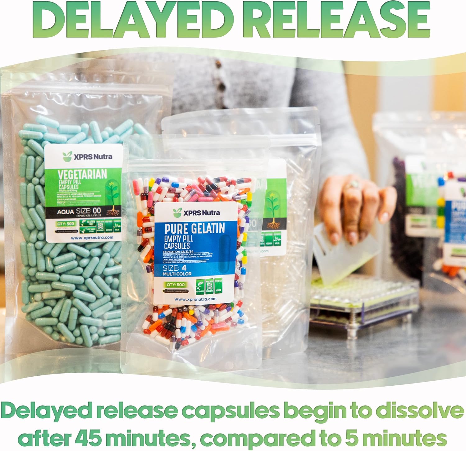 1000 Count XPRS Nutra Delayed Release Size 1 Clear Vegan Capsules - Vegetarian DIY Vegetable Capsule Filling