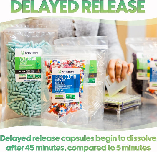 1000 Count XPRS Nutra Delayed Release Size 1 Clear Vegan Capsules - Vegetarian DIY Vegetable Capsule Filling