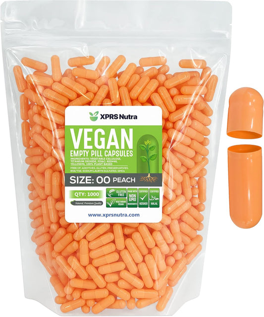 1000 Count XPRS Nutra Size 00 Empty Vegan Capsules for DIY Vegetable Capsule Filling - Peach Vegetarian Pill Caps
